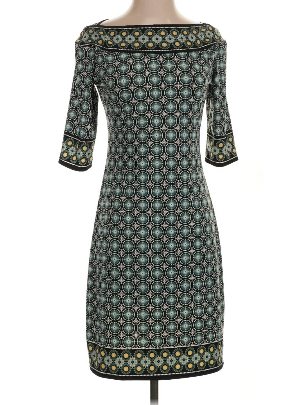 Boatneck Shift sheath argyle print Dress